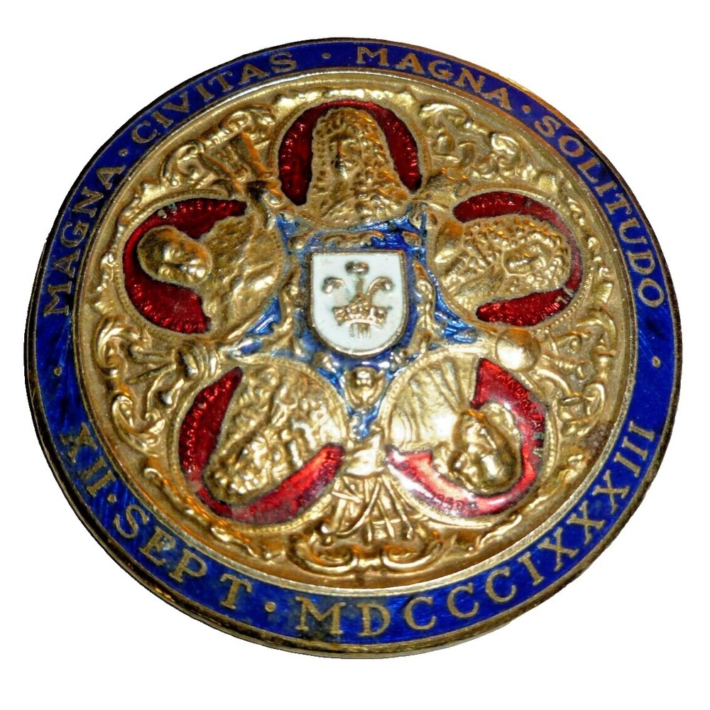 Vintage Commemorative Enamel Medallion Brooch Magna Civitas MDCCCIXXXIIIβ